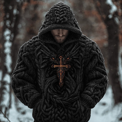 Men's Viking Celtic Dragon Chunky Hooded Sweater