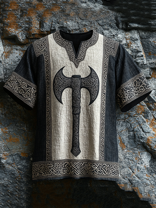 Men's Viking Runes Axe Celtic Knot Art Linen Shirt