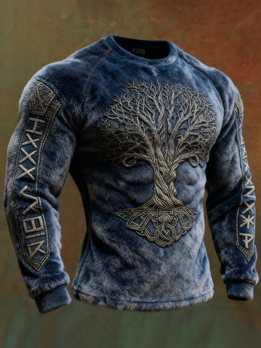 Men's Mythic Fable World Tree Rune Art Cozy Flannel Hoodie