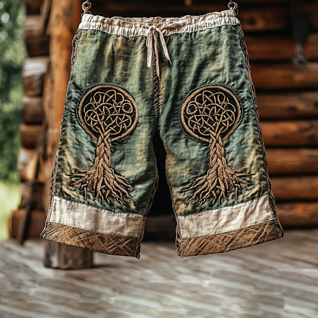 Vintage Viking Life Of Tree Celtic Knot Art Linen Shorts