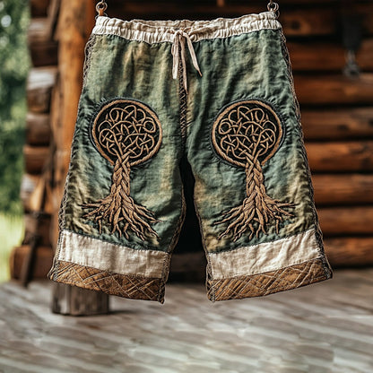 Vintage Viking Life Of Tree Celtic Knot Art Linen Shorts