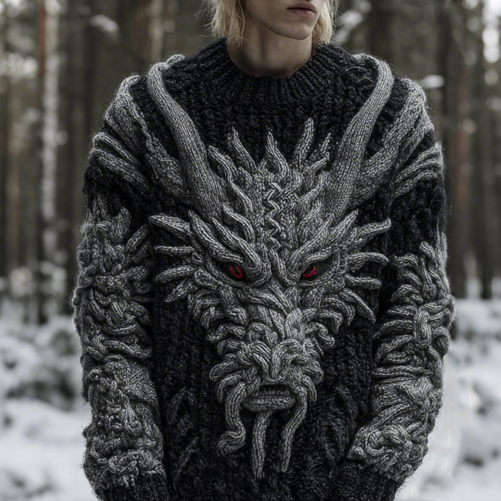 Men's Celtic Knot Dragon Art Knitted Warm Loose Sweater