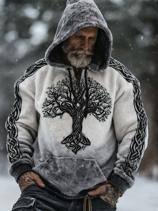 Retro Celtic Knot Design Pattern Winter Warm Men's Hooded Flannel Sweatshirt