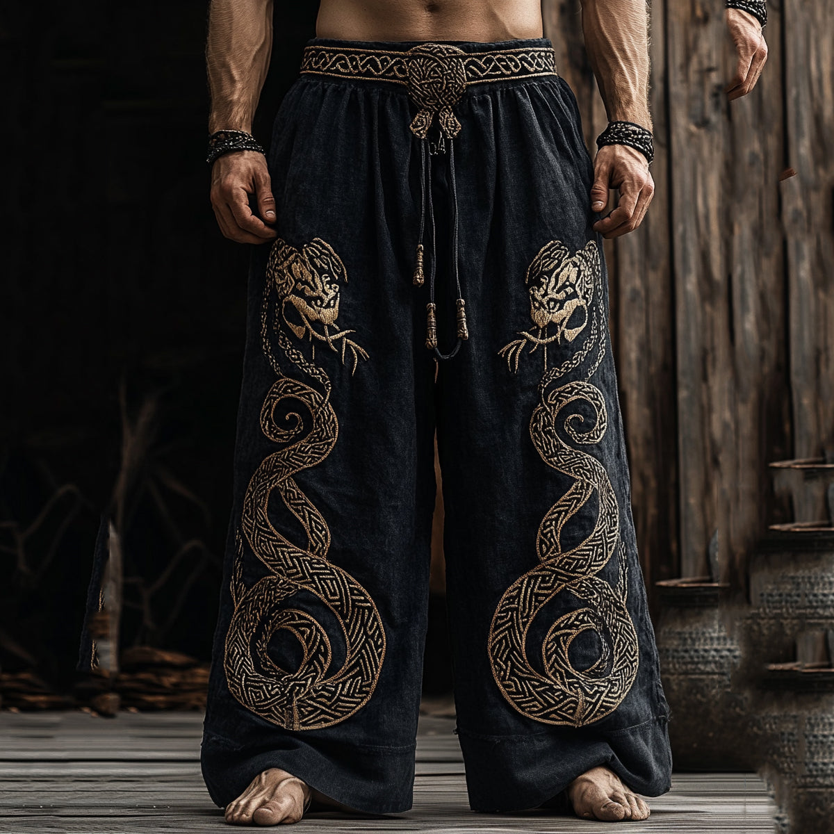 Vintage Nordic Mythology Viking Celtic Knot Snake Pattern Pants