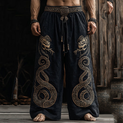 Vintage Nordic Mythology Viking Celtic Knot Snake Pattern Pants