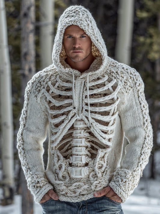 Men's Retro Viking Tribal Celtic Skull Art Knit Jacquard Warm Sweater