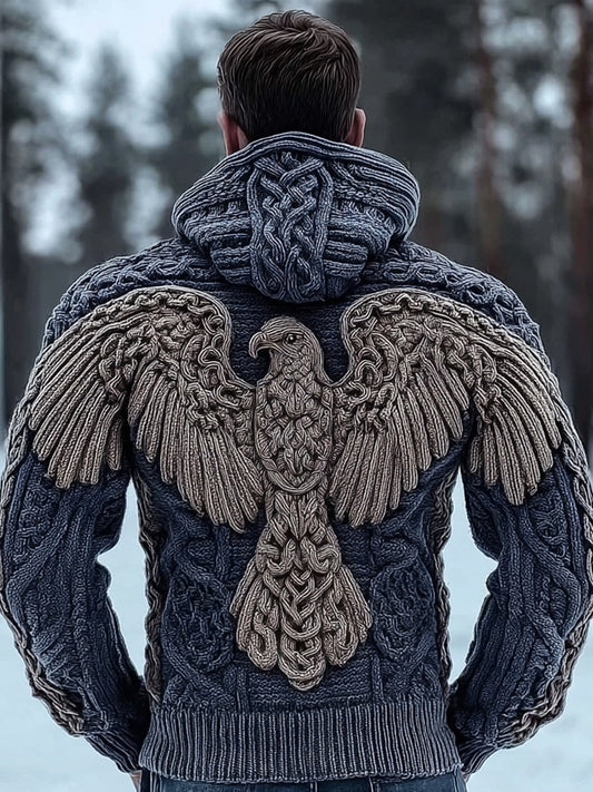 Men's Viking Tribal Eagle Celtic Chunky Hooded Sweater