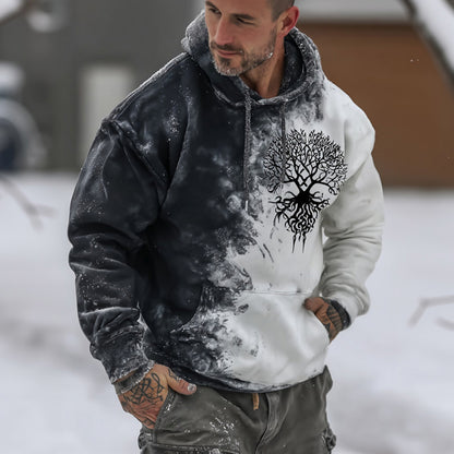 Men's Retro Celtic Tree Of Life Color Block Comfortable Hooded Sweatshirt