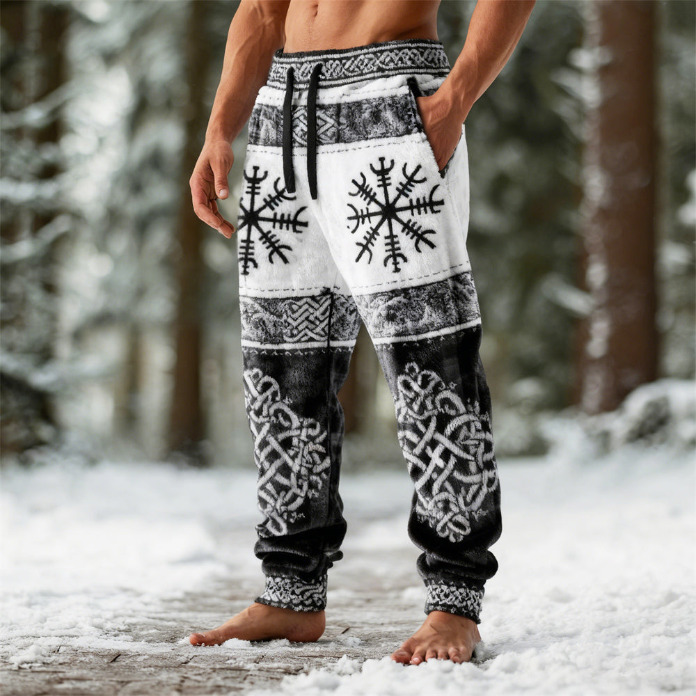 Viking Celtic Knot & Vegvisir Design Men's Flannel Sweatpants