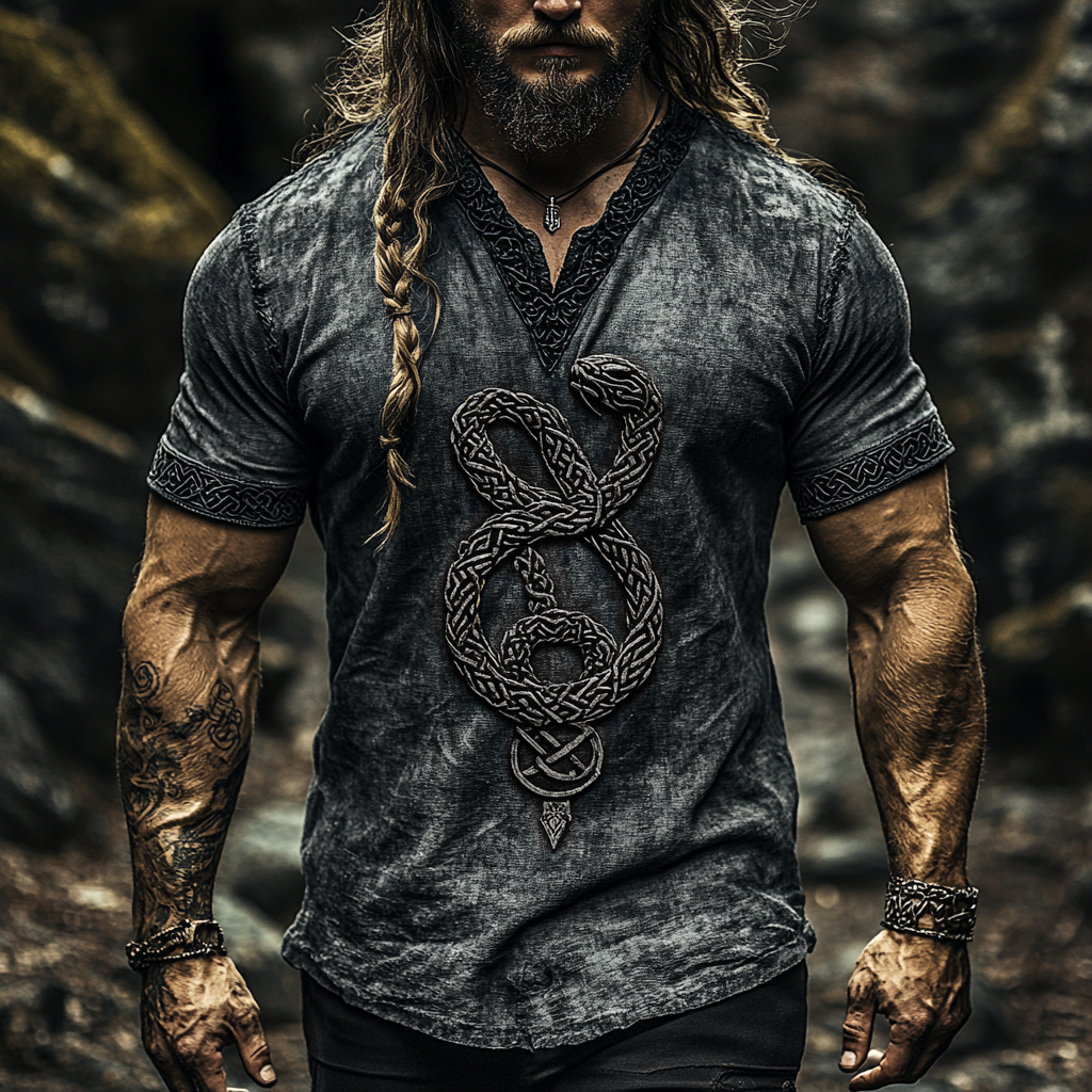 Men's Vintage Viking Snake Celtic Knot Art Linen Shirt