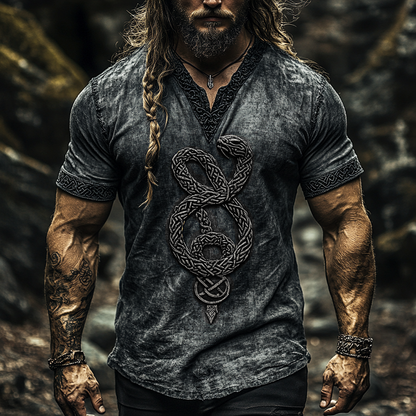 Men's Vintage Viking Snake Celtic Knot Art Linen Shirt