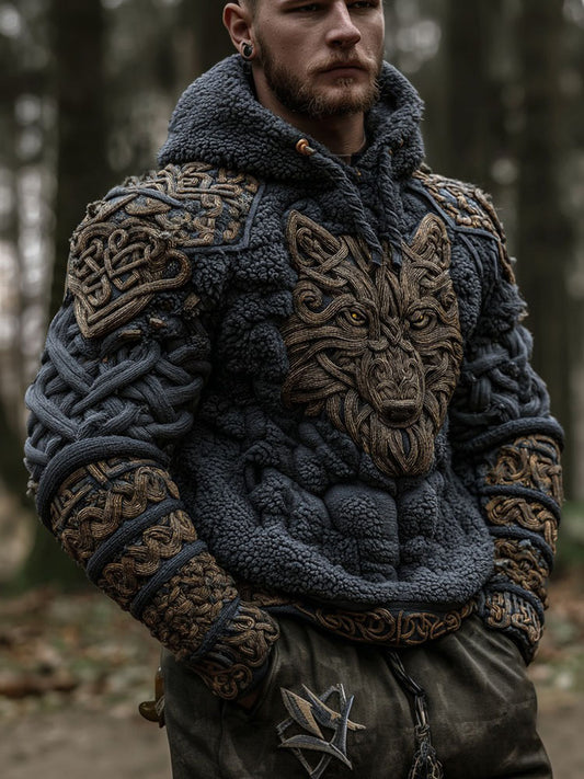 Viking Celtic Knot Wolf Art Warm Men's Flannel Hoodie