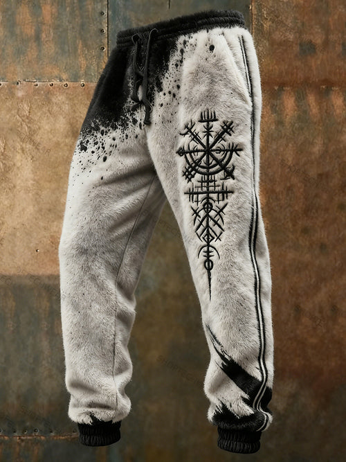 Men's Nordic Viking Retro Totem Gradient Art Plush Pants