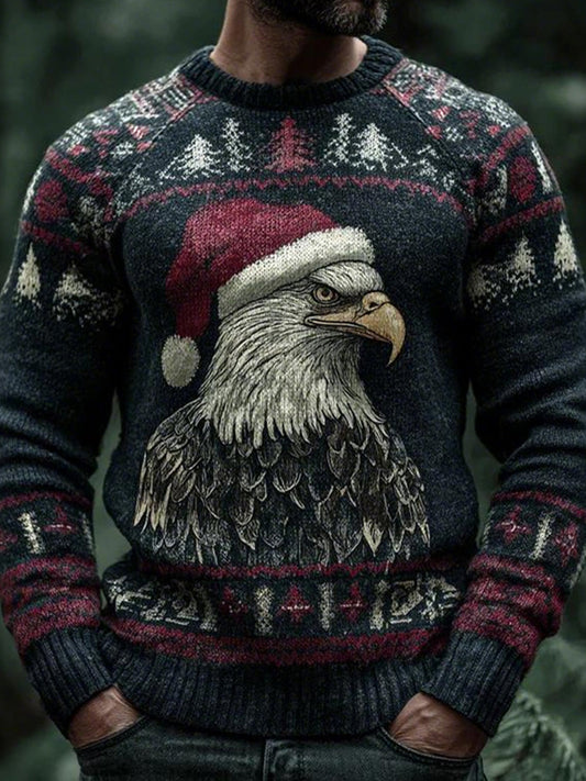 Men's Viking Christmas Eagle Pattern Cozy Knit Sweater