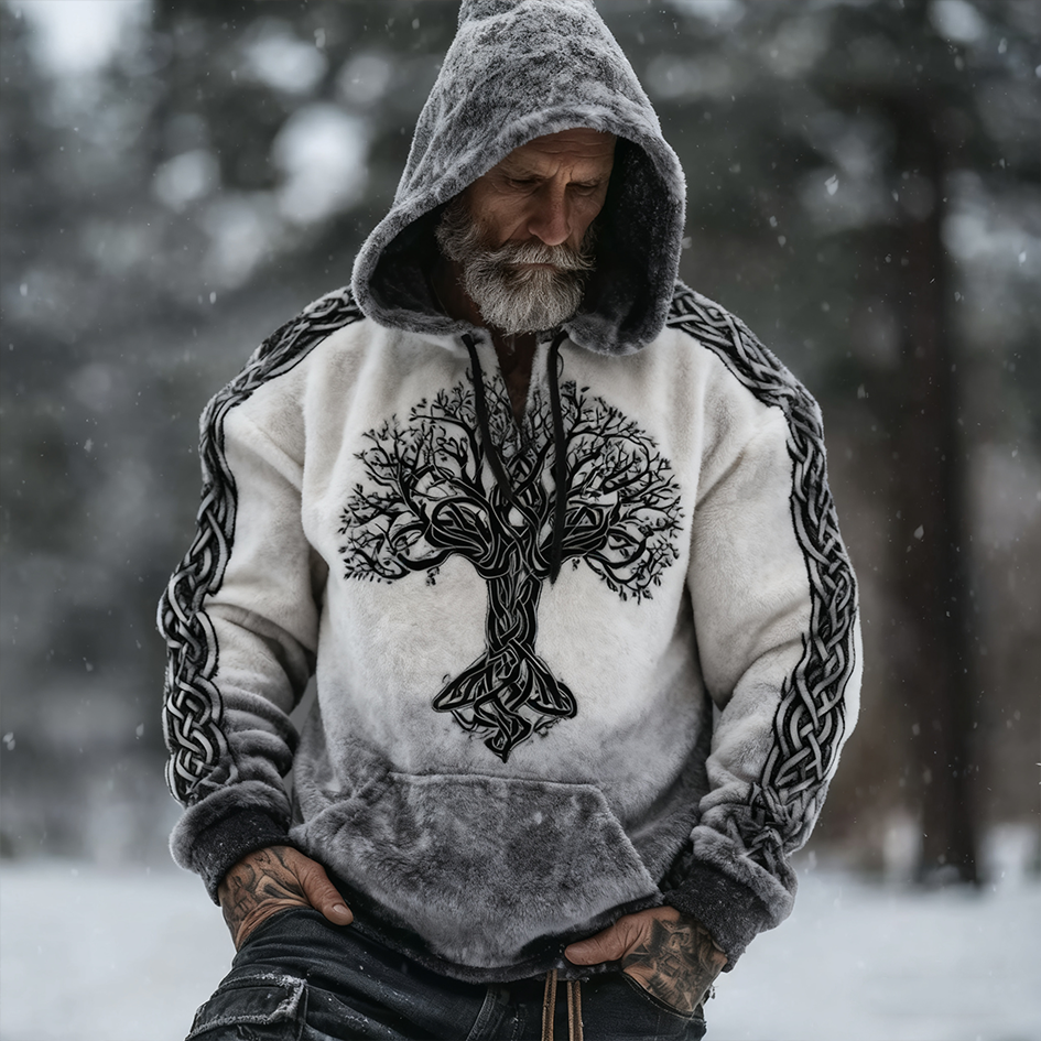 Retro Celtic Knot Design Pattern Winter Warm Men's Hooded Flannel Sweatshirt