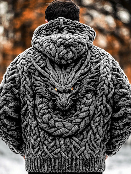 Men's Viking Dragon Style Celtic Thick Zip Hooded Sweater