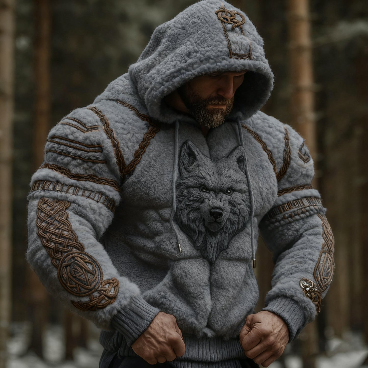 Viking Wolf Celtic Art Warm Men's Flannel Hoodie