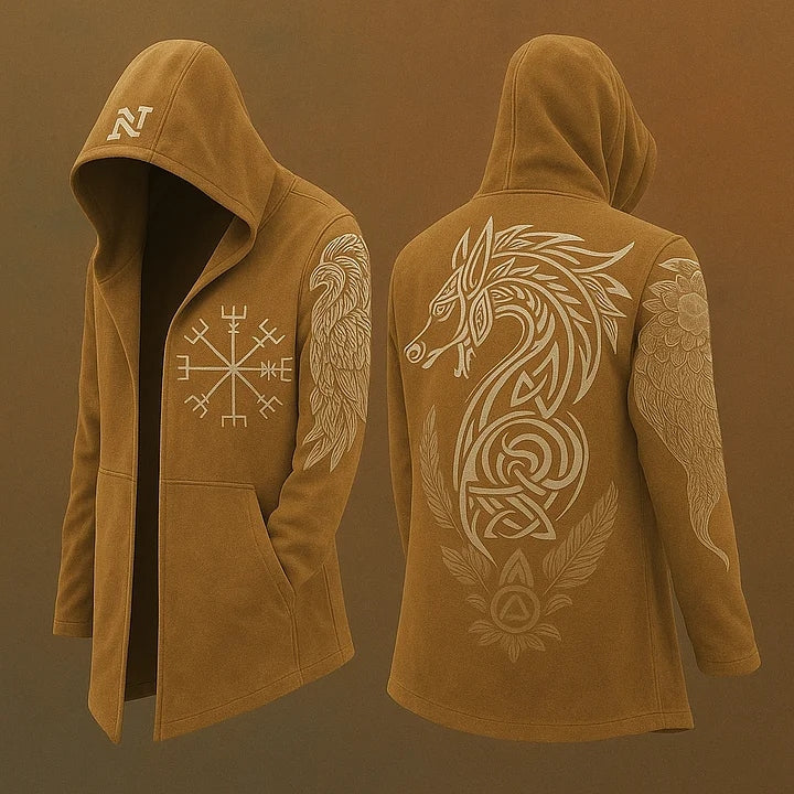 Men's Viking Mythology Wolf Celtic Totem Hooded Jacket