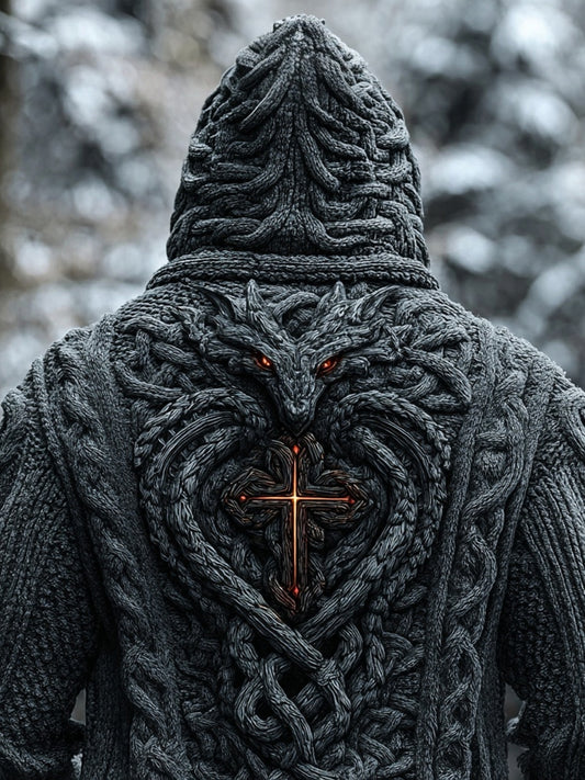 Men's Vintage Dragon Cross Celtic Cozy Hooded Sweater