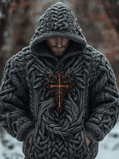 Men's Viking Celtic Dragon Chunky Hooded Sweater
