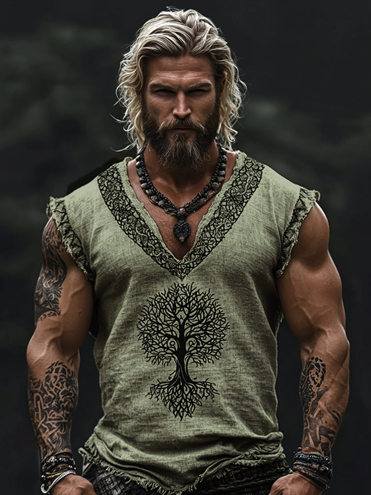 Men's Viking Tribal Tree Of Life Celtic Art V-neck Tank Top