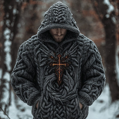 Men's Viking Celtic Dragon Chunky Hooded Sweater