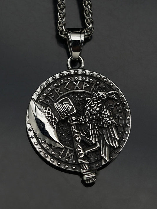Viking Axe Crow Stainless Steel Men's Necklace (chain Not Included)