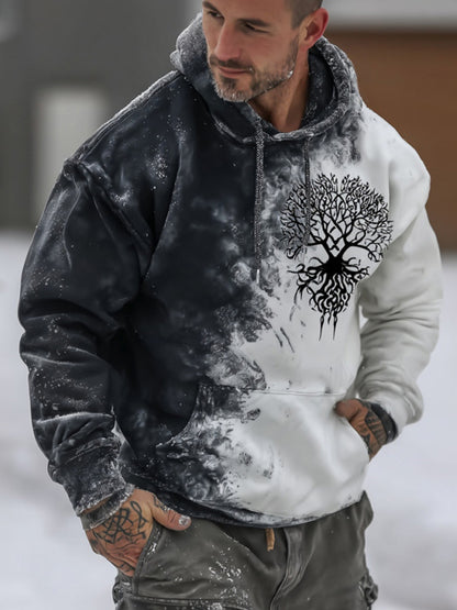 Men's Retro Celtic Tree Of Life Color Block Comfortable Hooded Sweatshirt