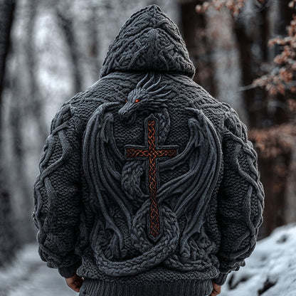 Men's Viking Inspired Dragon Cross Chunky Hooded Sweater