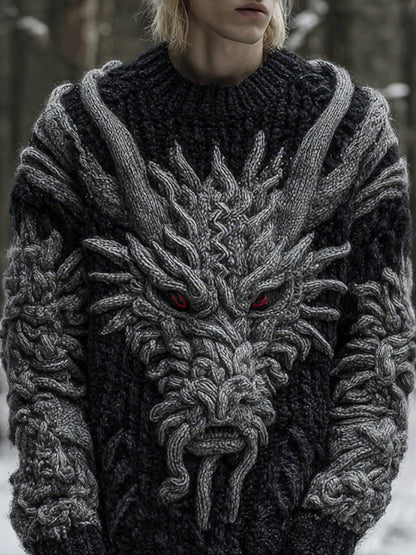 Men's Celtic Knot Dragon Art Knitted Warm Loose Sweater