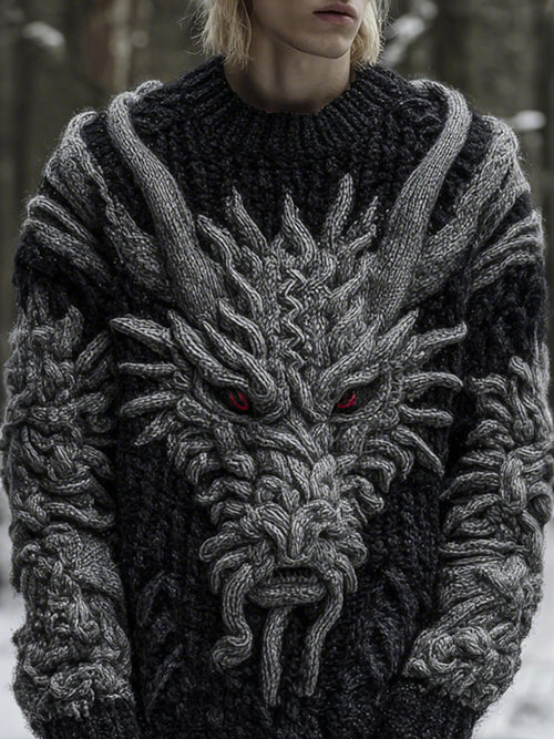 Men's Celtic Knot Dragon Art Knitted Warm Loose Sweater