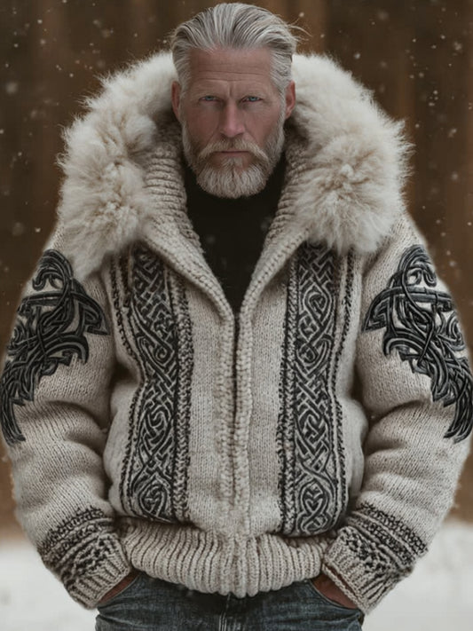 Vintage Viking Style Celtic Knot Chunky Knit Cardigan Sweater